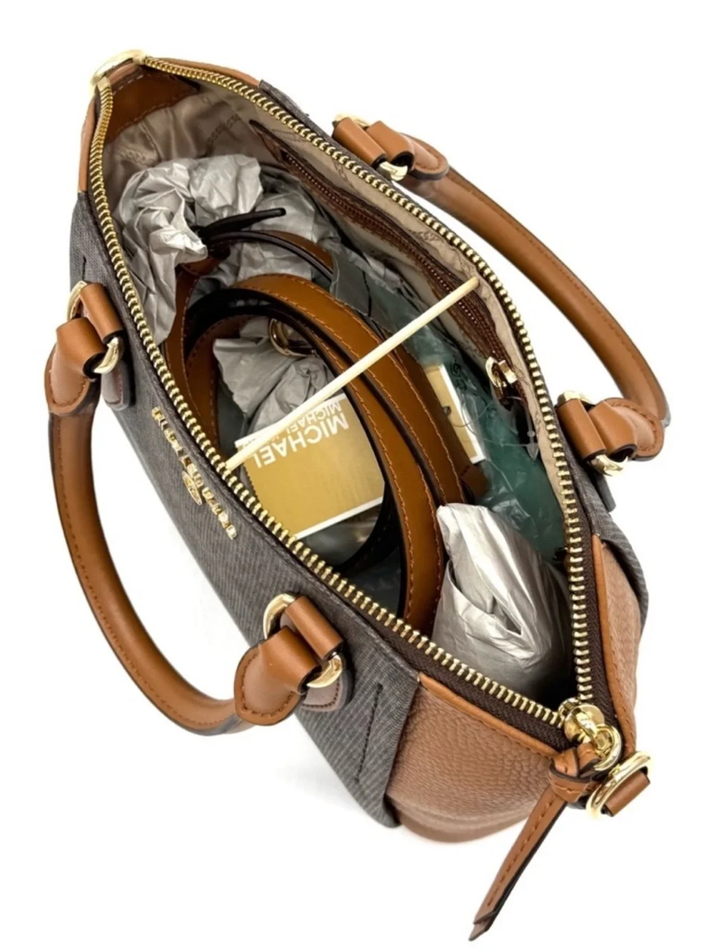 Michael Kors Sienna Medium Logo and Leather Messenger Bag Brown/Acorn